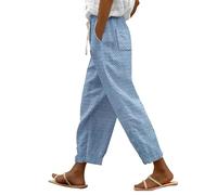 Beach Trousers Women Long - Linen Trousers Womens Petite Striped Lounge Pants Multi Floral Check Elasticated Waist Summer Travel Pants 2 Side Pockets Floral Print Straight Leg Trouser Wide Leg