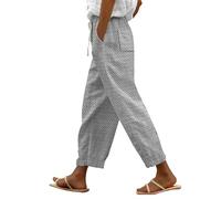 Beach Trousers Women Long - Linen Trousers Womens Petite Striped Lounge Pants Multi Floral Check Elasticated Waist Summer Travel Pants 2 Side Pockets Floral Print Straight Leg Trouser Wide Leg Grey