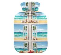 Beach Turquoise Ocean Waves Hot Water Bottles with Soft Cover Hot Water Bag for Hot and Cold Compress