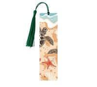Beach Turtle Bookmark Sea Starfish Wooden Bookmark with Tassel Book Mark for Women Men Reading Page Markers Gifts for Book Lovers
