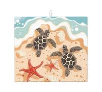 Beach Turtle Dish Drying Mat Absorbent Draining Board Pad for Kitchen Counter Sea Starfish Coffee Mat Dishes Drainer Protector with Hanging Loop 16 x 18 Inch