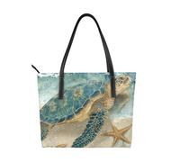 Beach Turtle Starfish Vegan Leather Handbag for Women Sea Tote Bag with Top Handle, Large Shoulder Purse for Everyday Work Travel