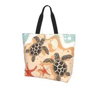 Beach Turtle Tote Bag Women's Shoulder Handbags Sea Starfish Shopping Bags Water-Resistant Large Handbag with Inner Pocket for Work Travel School