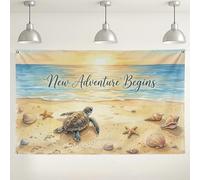 Beach Turtle Wall Backdrop, Coastal Ocean Scene Decorative Background, Summer Nautical Photography Prop for Parties and Events 71x43 Inch