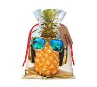 (Beach Two Pineapples Sea) Christmas Burlap Bags, M Size Christmas Drawstring Gift Bags Goodie Bags For Kids Xmas Party Favors
