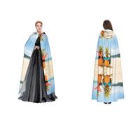 Beach Two Pineapples Sea Print Halloween Hooded Cloak for Men Women
