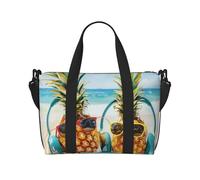 Beach Two Pineapples Sea Printed Travel Bag Duffle Bag for Men Women, Large Water Resistant Gym Bag Weekend Holdall Bag with Shoulder Strap