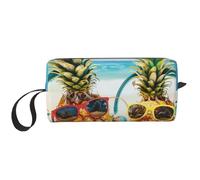 Beach Two Pineapples Sea Printed Travel Makeup Bag Portable Cosmetic Bag Makeup Case Toiletry Handbag Organiser for Women