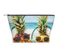 Beach Two Pineapples Sea Prints Trapezoid Makeup Bag Travel Cosmetic Organizer with Foam Padding for Gym, Office, and Weekend Trips