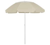 Beach Umbrella 300cm Sand Yellow & White Polyester Tilt UV Protective With Stand