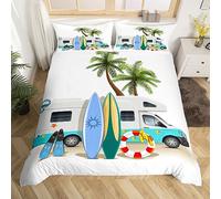 Beach Vacation Bedding Set for Children Kids Boys Girls Beach Coconut Tree Skateboard Motorhome Print Duvet Cover, Modern Travel Microfiber Beds Cover 3 Pcs Double Cool Summer