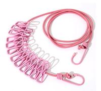 Beach Vacation Essential Portable Clothesline Retractable, Travel Accessories with 12 Clothes Clips for Camping & RV Essentials (Pink)