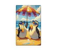Beach Vacation Light Switch Cover Plates/Outlet Covers, Fun Penguins with Umbrella for Summer Decor, Thermoplastic Wall Plates, Standard Size Blank Cover Plate