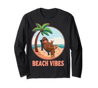 Beach Vibes Bigfoot Summer Vacation Funny Sasquatch Long Sleeve T-Shirt