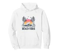 Beach Vibes Summer Retro Sunset Surf Palm Tree Design Pullover Hoodie