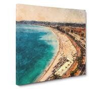 Beach View In Nice France Canvas Print | Gallery Wrapped 30mm Frame Wall Art | 20x20 inches | Ready to Hang | Coastal Seascape Picture | Living Room Bedroom Lounge Office