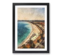 Beach View in Nice France Painting Framed Print | A2 Black Framed Wall Art | Ready to Hang | Modern Beach Picture | Living Room Bedroom Lounge Office