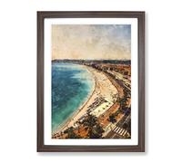 Beach View In Nice France Painting Modern Framed Print | A3 Walnut Framed Wall Art | Ready to Hang | Modern Beach Picture | Living Room Bedroom Lounge Office