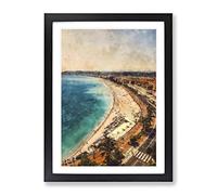 Beach View In Nice France Painting Modern Framed Print | A4 Black Framed Wall Art | Ready to Hang | Modern Beach Picture | Living Room Bedroom Lounge Office