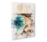Beach View In Nice France Watercolour Canvas Print | Gallery Wrapped 30mm Frame Wall Art | 20x14 inches | Ready to Hang | Coastal Seascape Picture | Living Room Bedroom Lounge Office