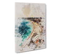 Beach View In Nice France Watercolour Canvas Print | Gallery Wrapped 30mm Frame Wall Art | 30x20 inches | Ready to Hang | Coastal Seascape Picture | Living Room Bedroom Lounge Office