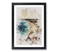 Beach View in Nice France Watercolour Framed Print | A2 Black Framed Wall Art | Ready to Hang | Modern Beach Picture | Living Room Bedroom Lounge Office