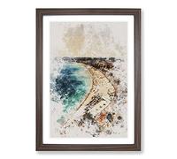 Beach View in Nice France Watercolour Framed Print | A2 Walnut Framed Wall Art | Ready to Hang | Modern Beach Picture | Living Room Bedroom Lounge Office