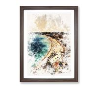 Beach View In Nice France Watercolour Modern Framed Wall Art Print, Ready to Hang Picture for Living Room Bedroom Home Office Décor, Walnut A2 (64 x 46 cm)