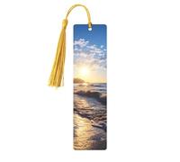 Beach View Metal Bookmarks with Tassel,Cool Book Markers for Reading Women, Men,Aluminum Hanging Ornament Fancy Handmade Craft Reading Accessories Gift for Book Lovers M