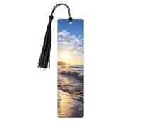 Beach View Metal Bookmarks with Tassel,Cool Book Markers for Reading Women, Men,Aluminum Hanging Ornament Fancy Handmade Craft Reading Accessories Gift for Book Lovers M