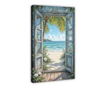 Beach View Through Old Doors Canvas Poster Bedroom Decor Landscape Office Room Decor Gift 20x30inch(50x75cm)