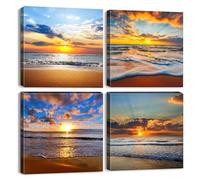 Beach Wall Art Prints for Bathroom Decor Sunset Ocean Landscape Wall Art Nautical Decor Nature Coastal Canvas Pictures Beach Seascape Paintings Artwork for Living Room Home Decorations 30x30cm 4Pcs