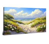 Beach Wall Art Wildflowers Landscape Wall Picture for Bathroom Decor Coastal Wall Decor Seaside Scenery Canvas Prints Ocean Seascape Painting Artwork for Living Room Bedroom Home Decoration 20x40in