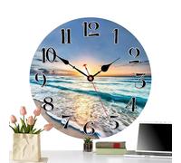 Beach Wall Clock - Wall Mounted Clock, Quiet Non Ticking Timepiece, Rustic Coastal Home Decor, Blue Beach Themed | for Bedroom Living Room Bathroom Office Coastal House Decor Relaxation