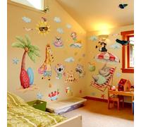 Beach Wall Decals, Animals Wall Stickers, Removable Summer Seaside Beach Wall Sticker for Kids Girls Boy Nursery Bedroom Bathroom