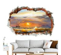 Beach Wall Sticker, Broken Hall Wall Decal - Vista Print Bedroom Broken Wall Mural - Adhesive Broken Hall Mural Decor Sea Scenery Window Sticker Mural for Living Room