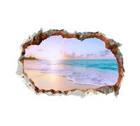 Beach Wall Stickers - Seascape Wallpaper Decals | Adhesive Seaside Mural Art, Broken Hole Window Scenery Sticker Decorative, Landscape Background Wall Mural for Living Room Bedroom Home Decor