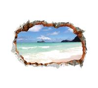 Beach Wall Stickers - Seascape Wallpaper Decals | Adhesive Seaside Mural Art, Broken Hole Window Scenery Sticker Decorative, Landscape Background Wall Mural for Living Room Bedroom Home Decor