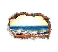 Beach Wall Stickers - Seascape Wallpaper Decals | Adhesive Seaside Mural Art, Broken Hole Window Scenery Sticker Decorative, Landscape Background Wall Mural for Living Room Bedroom Home Decor