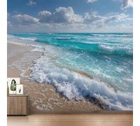 Beach Wallpaper for Living Room, Ocean Wave Coastal Wall Mural for Bedroom 130x80 cm, Non-Woven Photo Wallpaper, Home Decor D&O128
