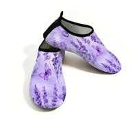 Beach Water Shoes for Women Men Quick Dry Breathable Swim Aqua Socks Non Slip Barefoot Shoes for Pool Surf,Romantic Lavender Flower Butterfly