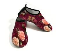 Beach Water Shoes for Women Men Quick Dry Breathable Swim Aqua Socks Non Slip Barefoot Shoes for Pool Surf,Vintage Rose Red Flowers On Letter