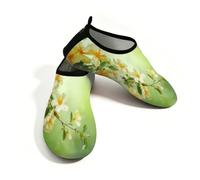 Beach Water Shoes for Women Men Quick Dry Breathable Swim Aqua Socks Non Slip Barefoot Shoes for Pool Surf,Spring Summer Botanical Floral On Green