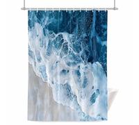 Beach Wave Modern Art Shower Curtain for Bathroom, Watercolor Blue Ocean Waterproof Cloth Fabric Bathroom Accessories Set with 12 Rust Proof Plastic Hooks, 72” x 78”