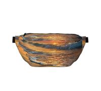 Beach Wave Sunset Print Bumbag Large Fanny Pack, Crossbody Waist Bag with Adjustable Strap Chest Bag for Hiking Travel Fitness and Daily Carry