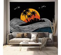 Beach Waves Tapestry Wall Hanging Minimalism Print Tapestries Party Decor for Bedroom Dorm Room Decorative Wall Art, Black 150x130 cm