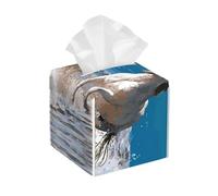 Beach white horse Print Leather Tissue Box Cover - Foldable Organizer Holder - Easy Storage & Decorative Tissue Box Cover