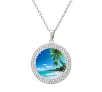 Beach with Palm Trees Fashion Women's Diamond Necklace Shiny Round Pendant Jewelry Romantic Gifts