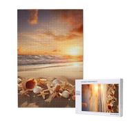 "beach with seashells sunset Printed Jigsaw Puzzle with Storage Box, Wooden Puzzle for Adults and Kids, 1000 Pieces Family Fun Decorative Game"