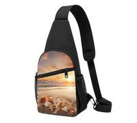 Beach with Seashells Sunset Printed Sling Backpacks Casual Crossbody Shoulder Bag Chest Pack for Men Women